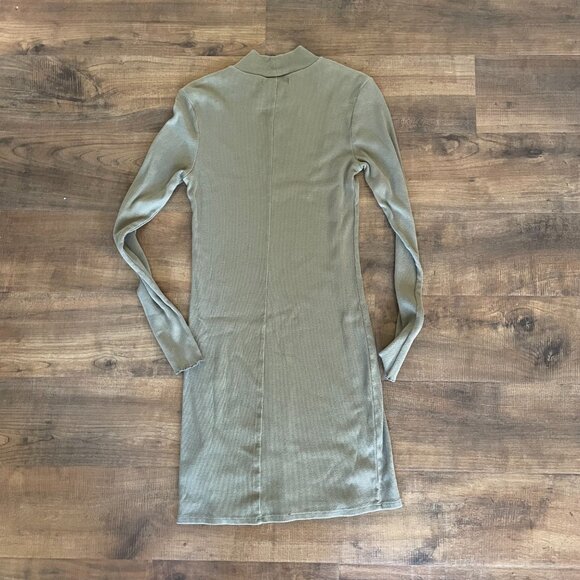Abercrombie & Fitch Ribbed Long Sleeve Mock Neck Mini Dress Olive Green Size M - Picture 6 of 8